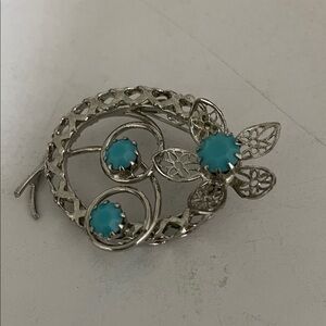 Source Unknown Silver Brooch with Turquoise Accents